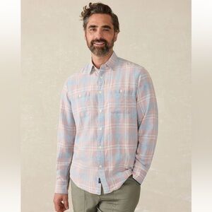 NWT FAHERTY Tried & True Chambray Workshirt - Coral Bay Plaid